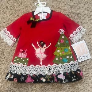 Beatiful Bonnie Baby Holiday Dress with Nutcracker Appliqué Design